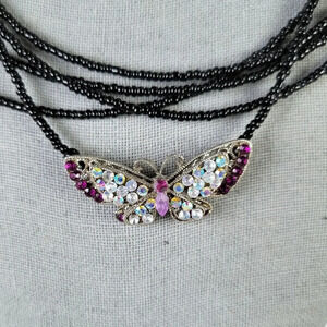 Vintage Victor Janson Butterfly Necklace Purple AB Icy Crystal Encrusted…